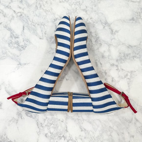 LK Bennett Hadley Blue White Striped Closed Courts Heels - Picture 5 of 14